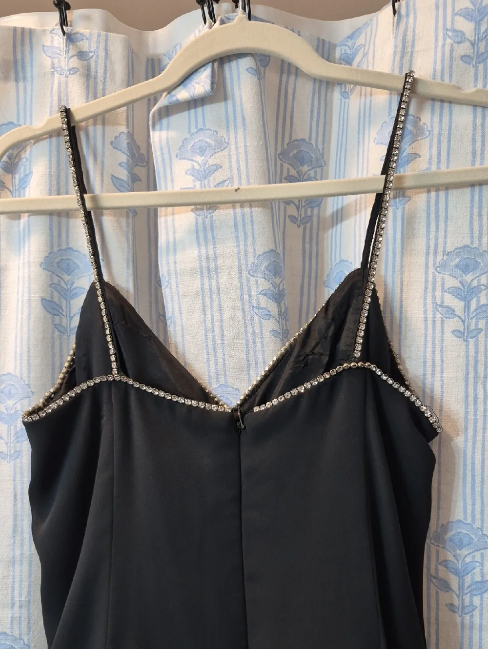E Francis Rhinestone spaghetti strap Trim Evening Party Black Mini Dress Sz 8